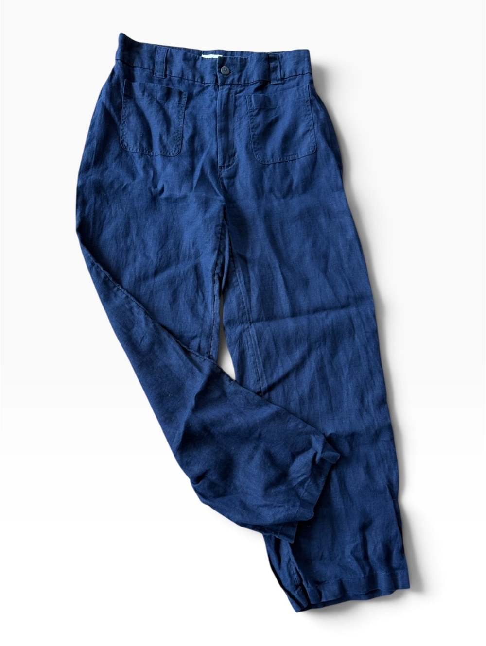 Nicole Miller Navy 100% Linen Wide Leg Utility Trousers Pants Size 6
